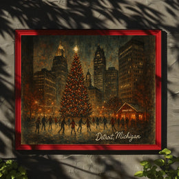 Holiday Skating in Detroit Poster