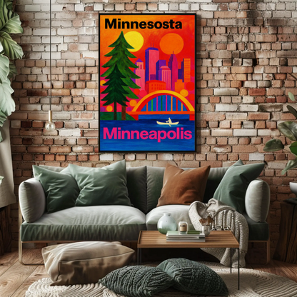 Minnesota North Woods Sunset Lake Canoe Travel Poster