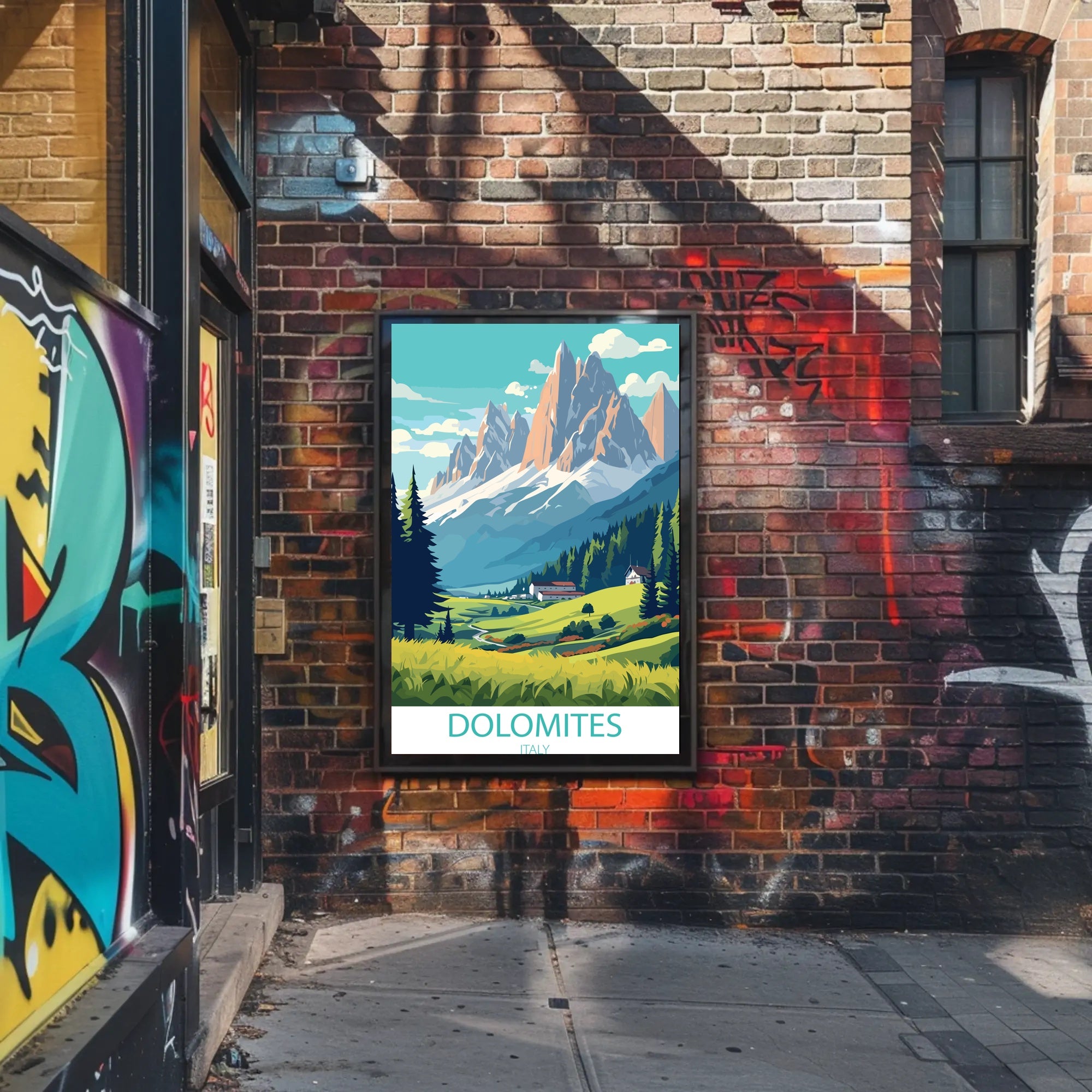 Dolomite Peaks Italy: Vintage Travel Art Poster