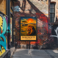 SERENGETI LION AT DUSK TRAVEL POSTER