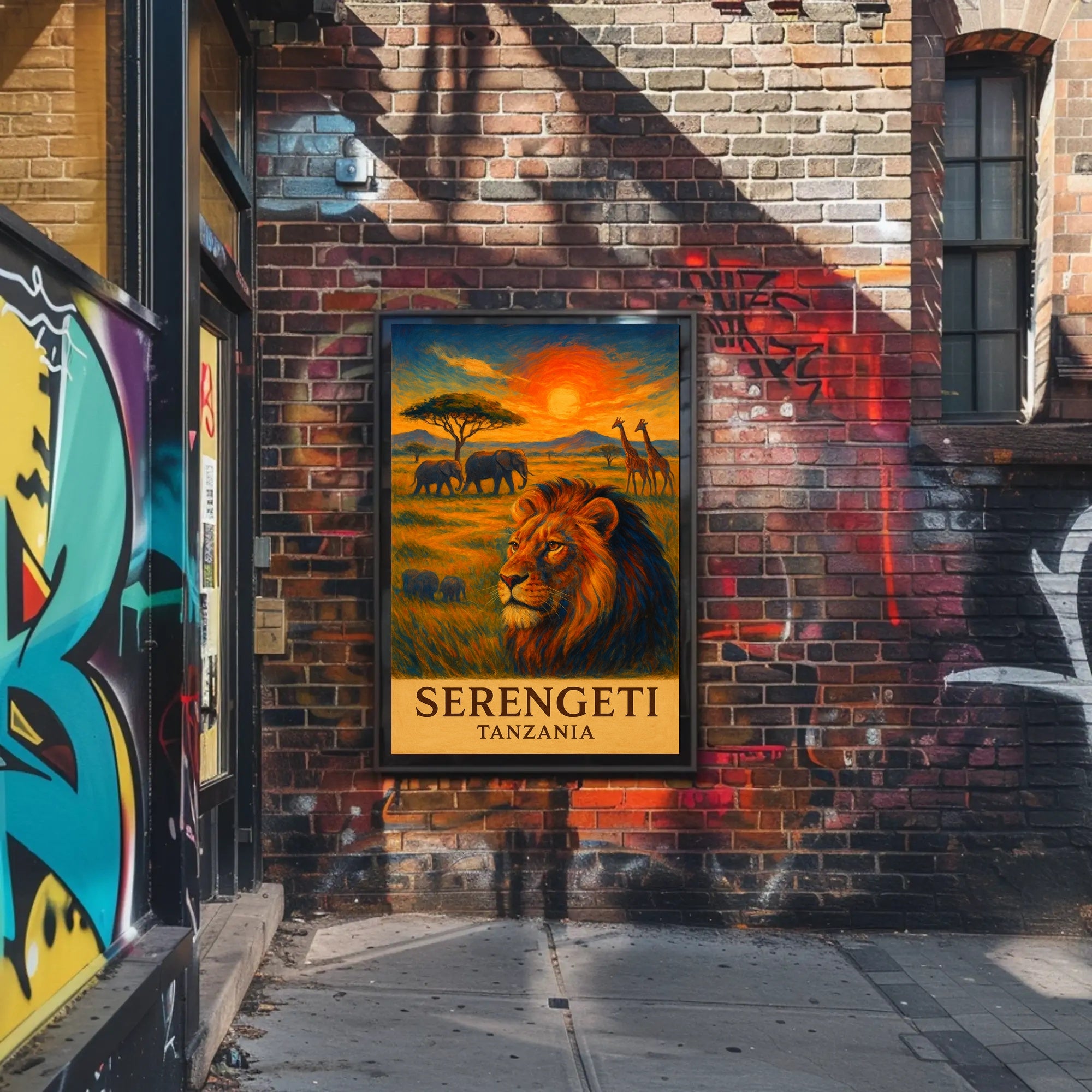 SERENGETI LION AT DUSK TRAVEL POSTER