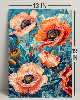 Vibrant Poppy Botanical Art with Vintage Flair Poster