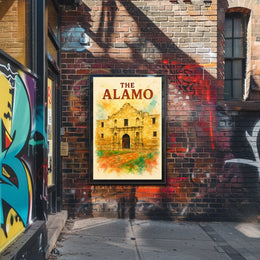 Alamo Watercolor Poster: Historic Texas Revolution Art