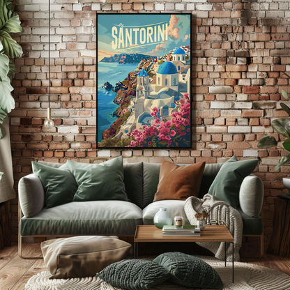 Santorini Greece Clifftop Village Travel Poster