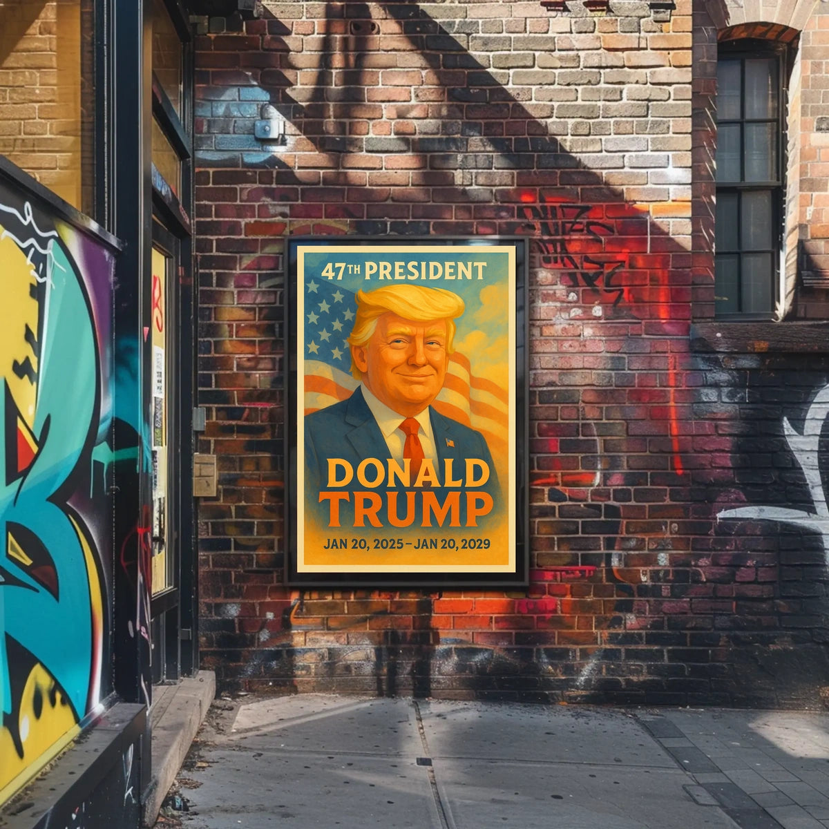 Commanding Presence Donald Trump and the American Banner Poster