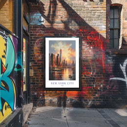 New York City Sunset Skyline Urban or Cityscape Poster PosterGoat