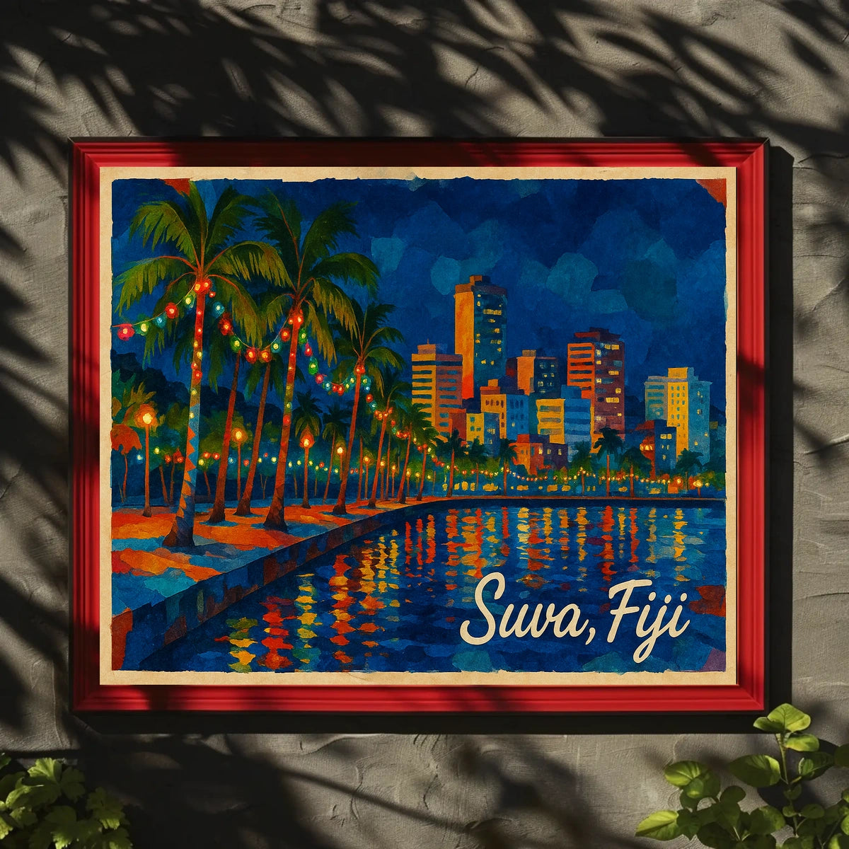 Suva, Fiji Nighttime Cityscape Poster