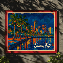 Suva, Fiji Nighttime Cityscape Poster