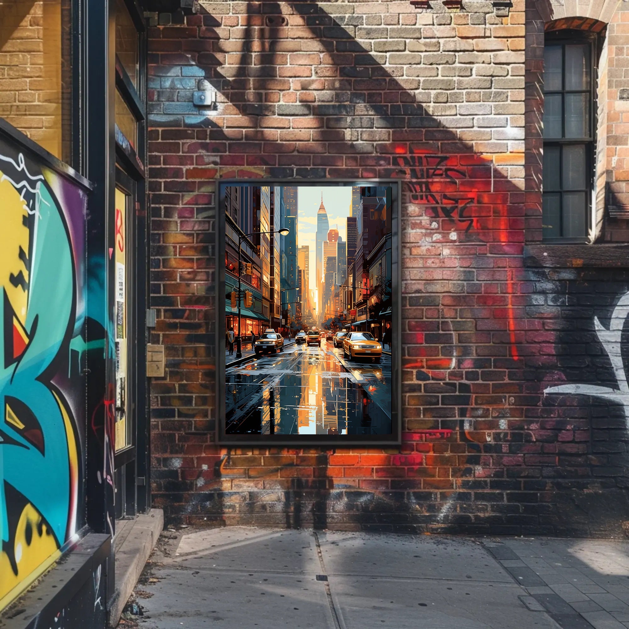 Stylized Urban Cityscape at Sundown Artistic Poster