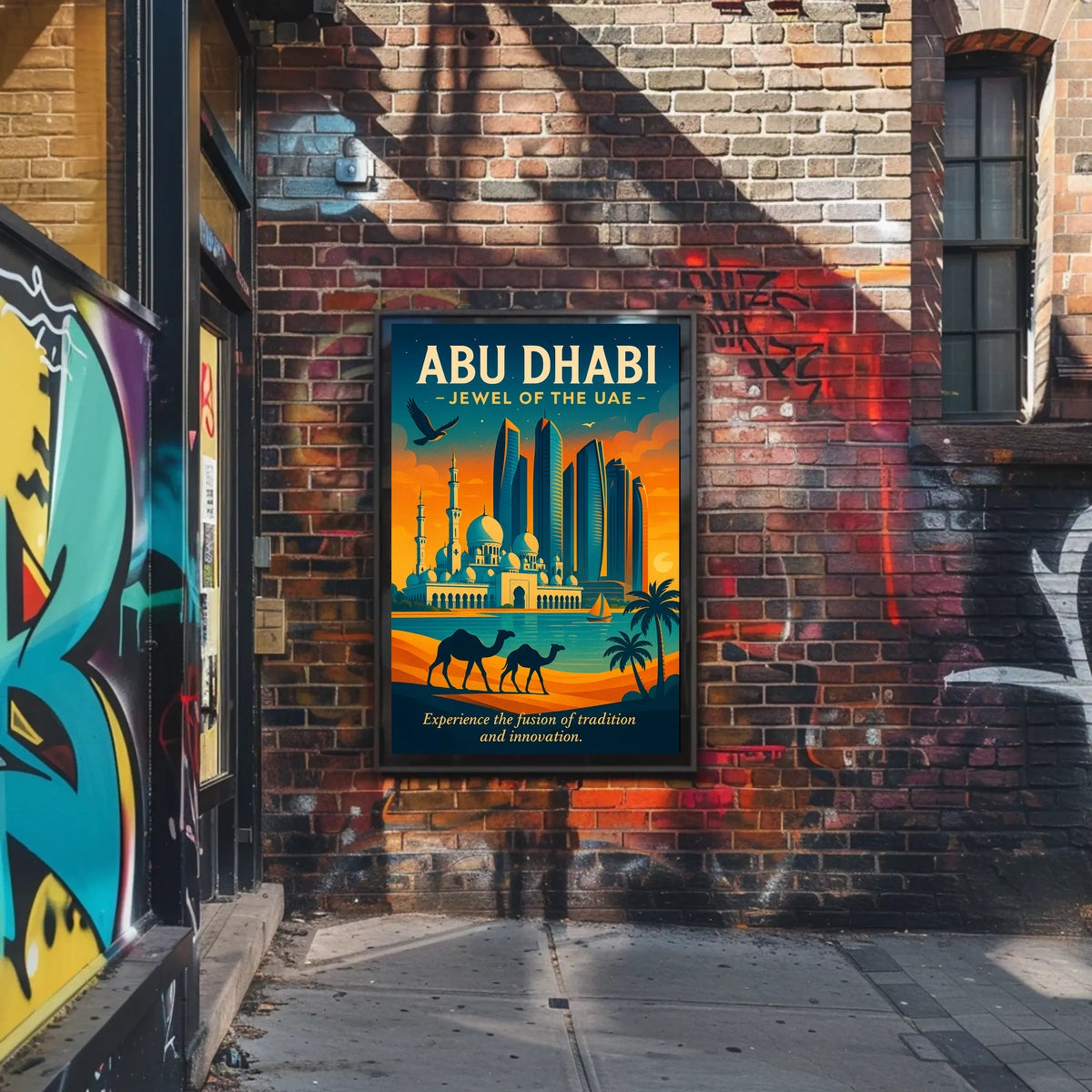 Abu Dhabi Skyline A Vibrant City Fusion Travel Poster