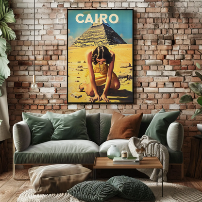 Cairo Pyramid Woman Desert Vintage Egypt Travel Poster