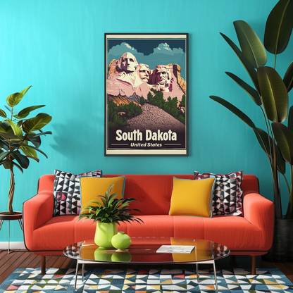 Mount Rushmore United States South Dakota Vintage Travel Poster