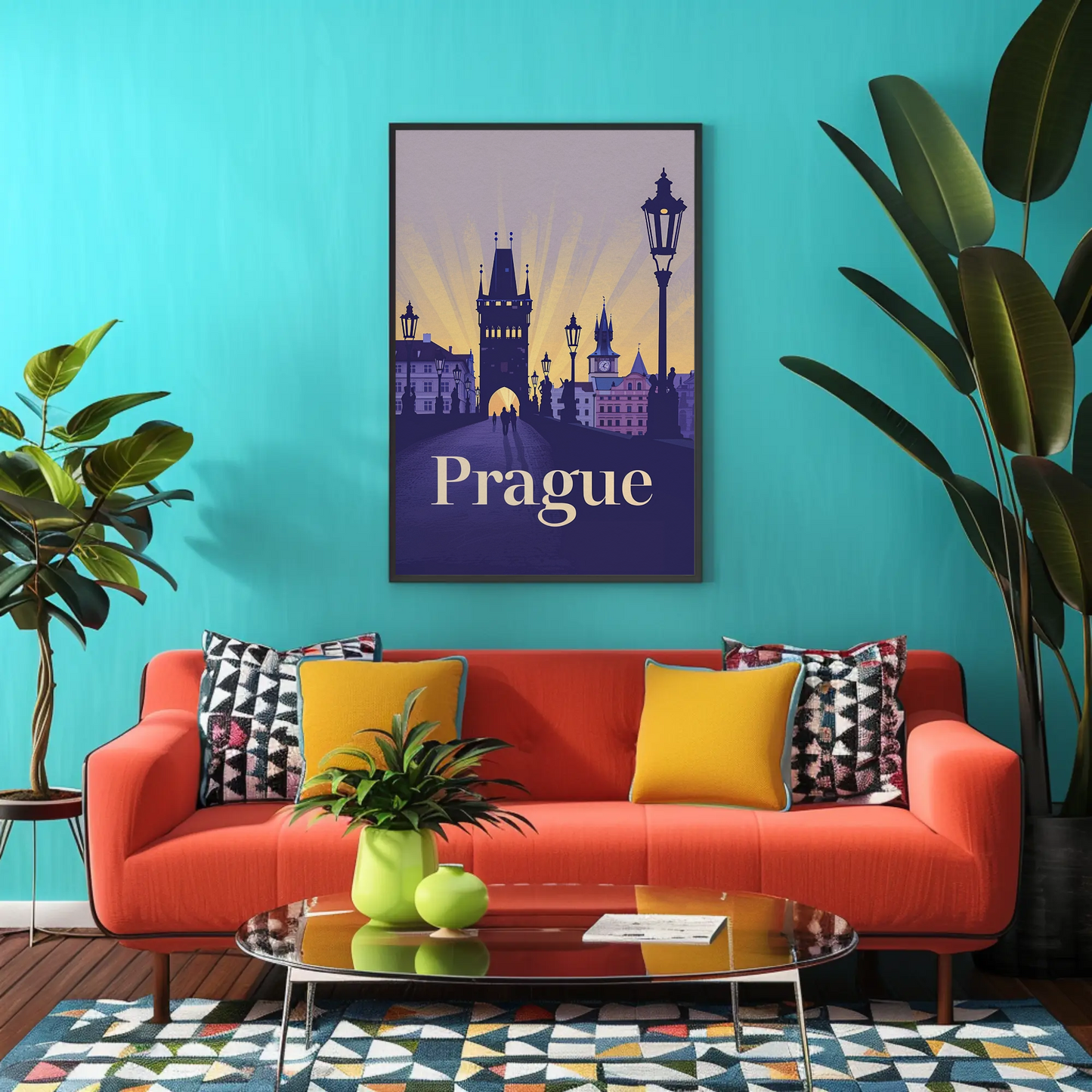 Prague Charles Bridge Sunset Silhouettes Poster