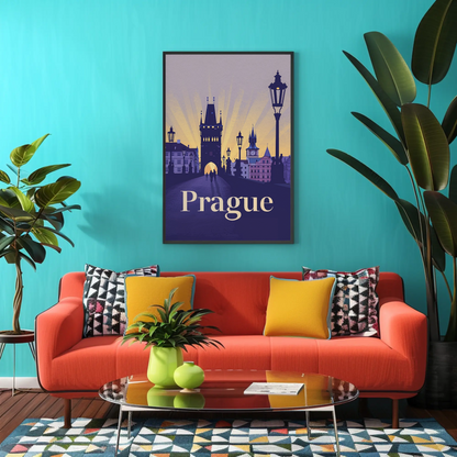 Prague Charles Bridge Sunset Silhouettes Poster