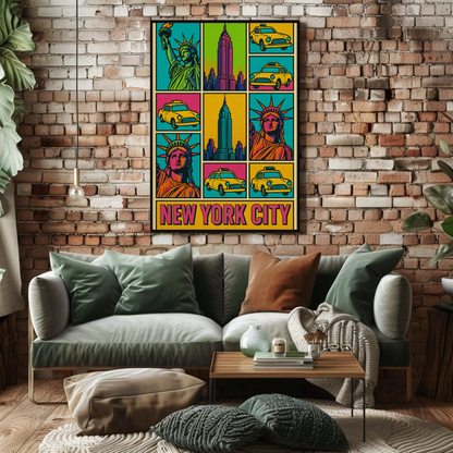Vibrant New York City Icons Pop Art Travel Poster