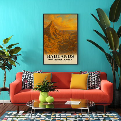 Badlands National Park South Dakota Painting Vintage Travel Poster