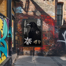 Raven Surrounded by Flowers Animal Poster PosterGoat