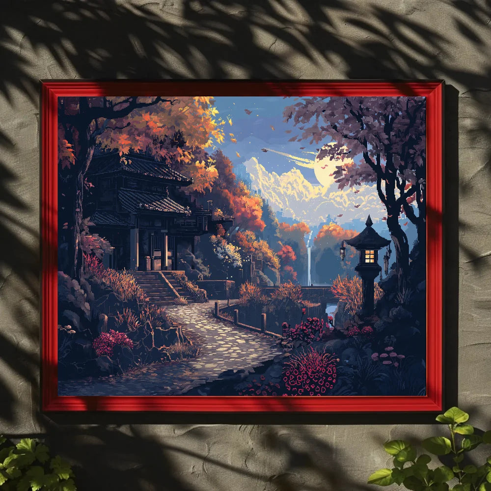 Serene Japanese Autumn Pixel Art Poster