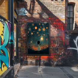 Child Holding Sparkler Under Night Sky Fireworks Poster