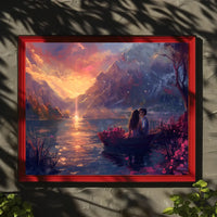 Romantic Sunset Lake Scene: Love in Bloom Poster