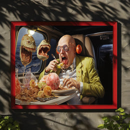 Surreal Dining Scene in a Plane - Artistic Poster