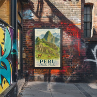 Machu Picchu Vintage Travel Poster with Llamas