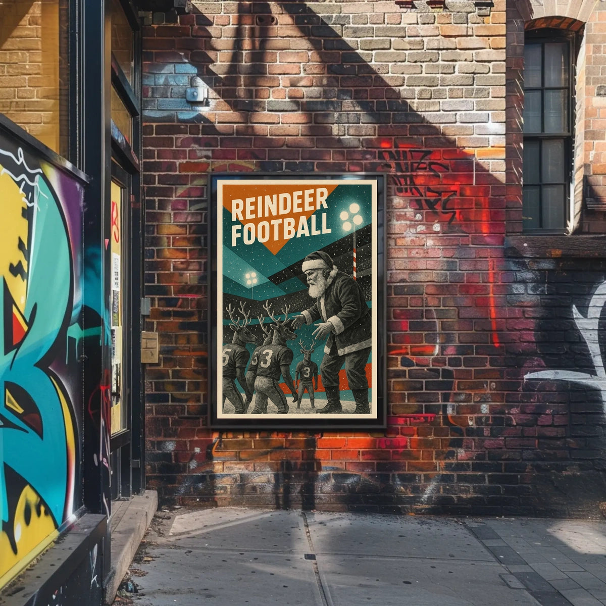 Festive Football Santa Vintage Art Poster