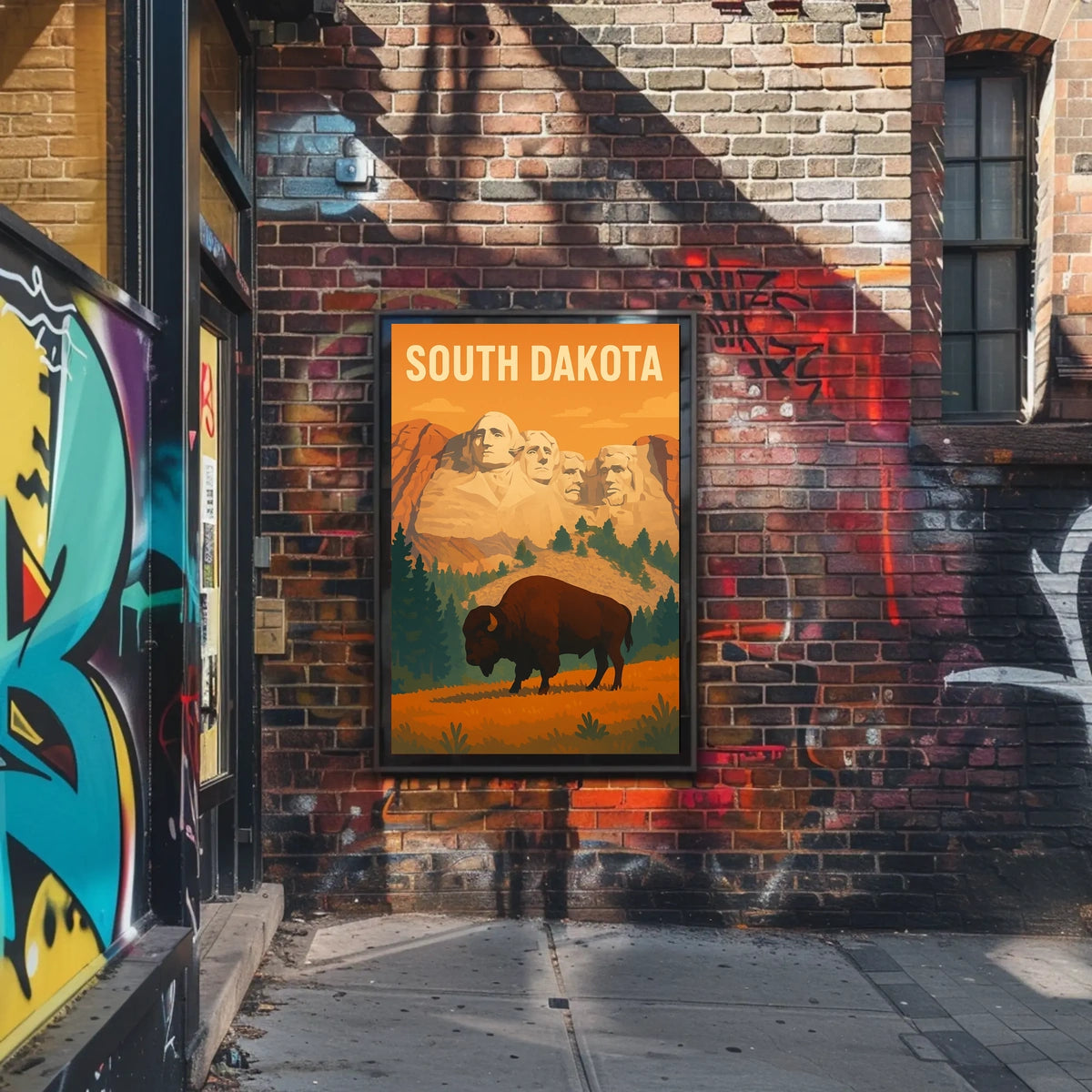 South Dakota Mount Rushmore And Bison Poster