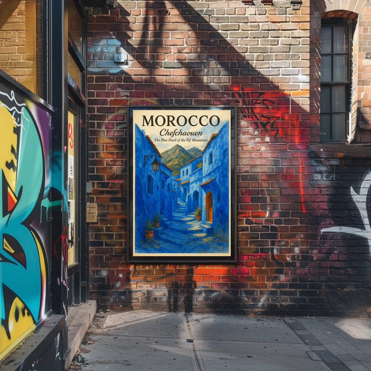 Chefchaouen Blue Pearl Moroccan Street Art Poster