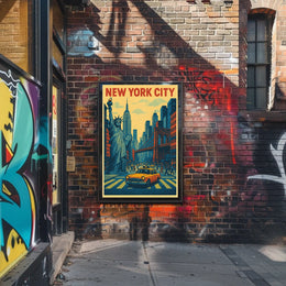 New York City Skyline Landmarks Poster Retro Wall Art