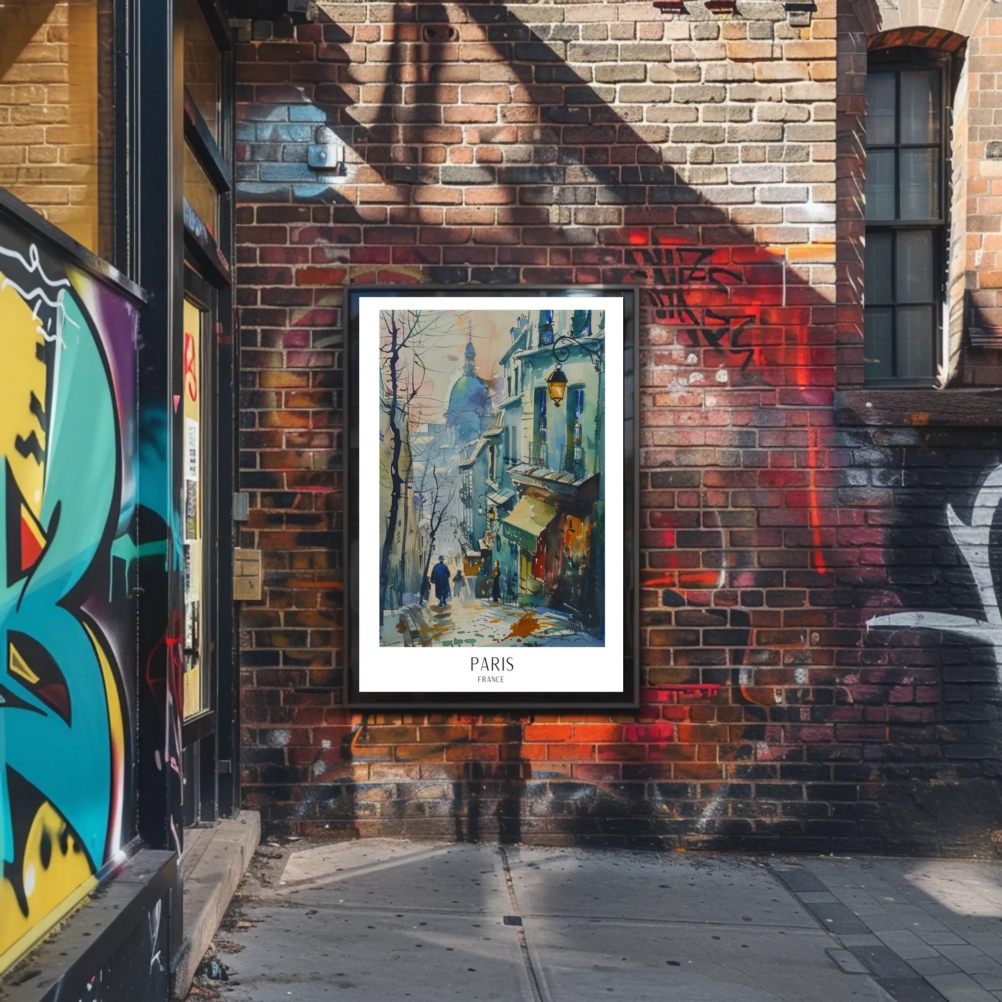 Picturesque Parisian Street Scene Watercolor Urban or Cityscape Poster PosterGoat