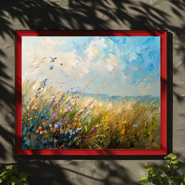 Vibrant Meadow Impressionist Poster with Soaring Birds