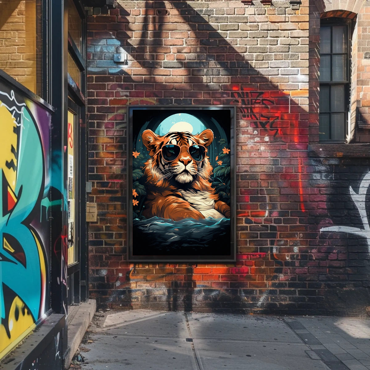 Tiger in Sunglasses Moonlit Jungle Animal Poster