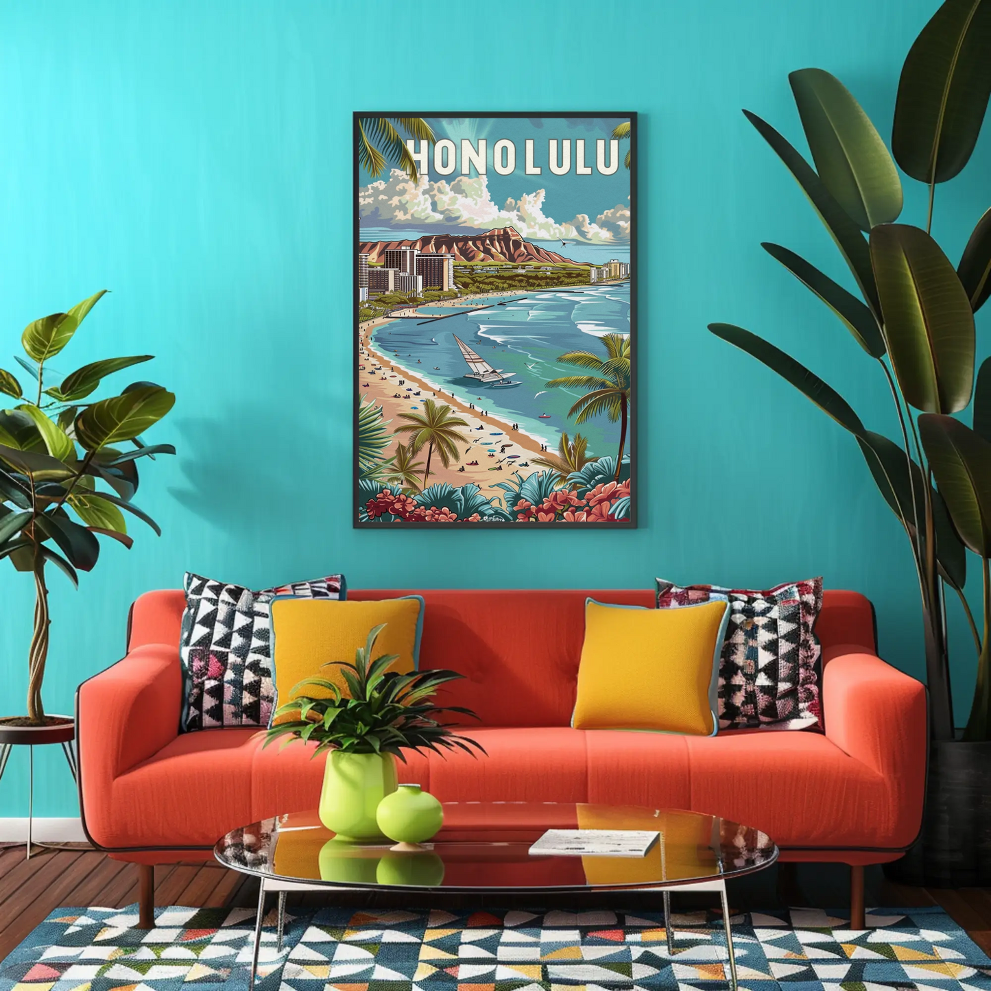 Honolulu Vintage Poster Diamond Head View