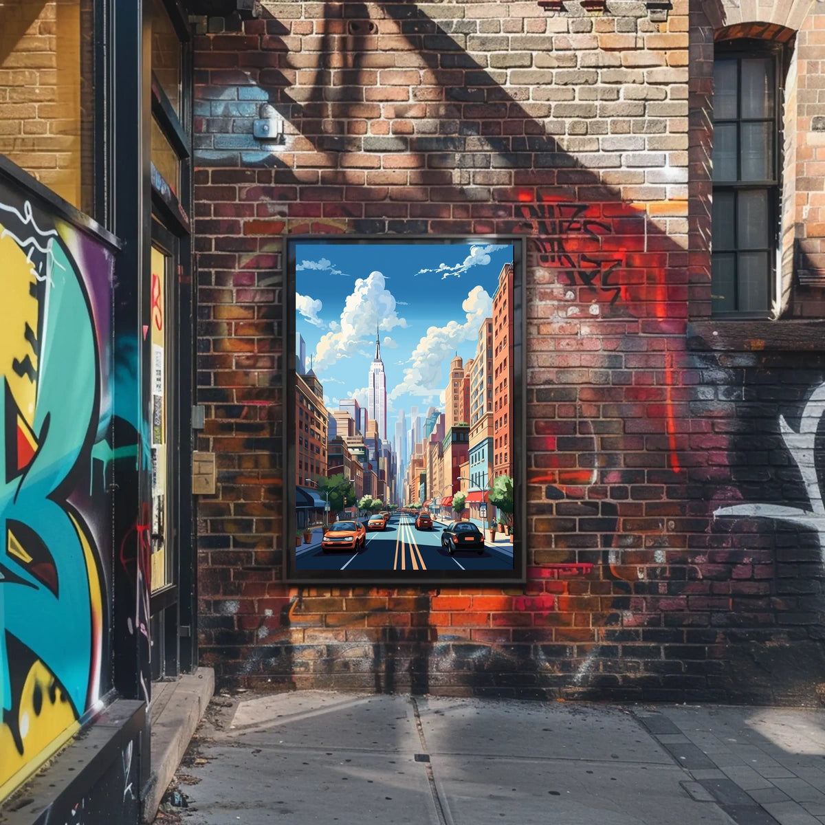 Stylized Urban Streetscape Art Print of New York - Travel Poster