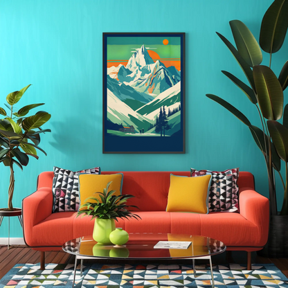 Cable Cars Over Dramatic Mountain Valley Vintage Travel Poster