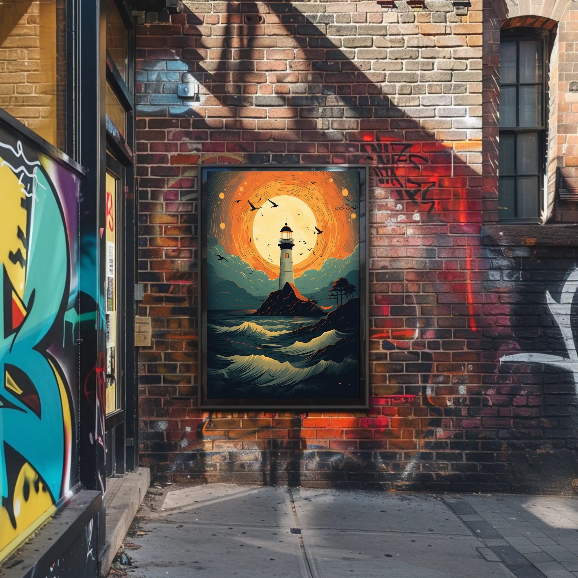 Lighthouse At Sunset Poster PosterGoat