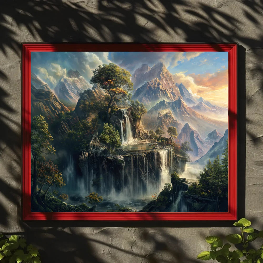 Majestic Mountain Landscape with Waterfalls Poster