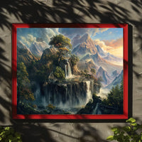 Majestic Mountain Landscape with Waterfalls Poster