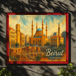 Beirut Cityscape Lebanon Iconic Skyline Travel Art Realism Digital Painting Heritage Poster