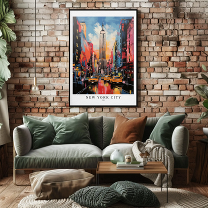 New York City Empire State Colorful Skyline Travel Poster