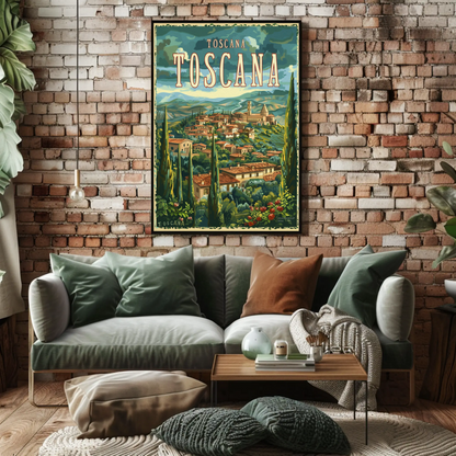 Tuscany Hilltowns Olive Trees Vintage Poster