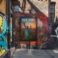 New York Skyline With Statue Of Liberty Poster