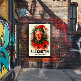 Bill Clinton Christmas Elf Holiday Political Poster
