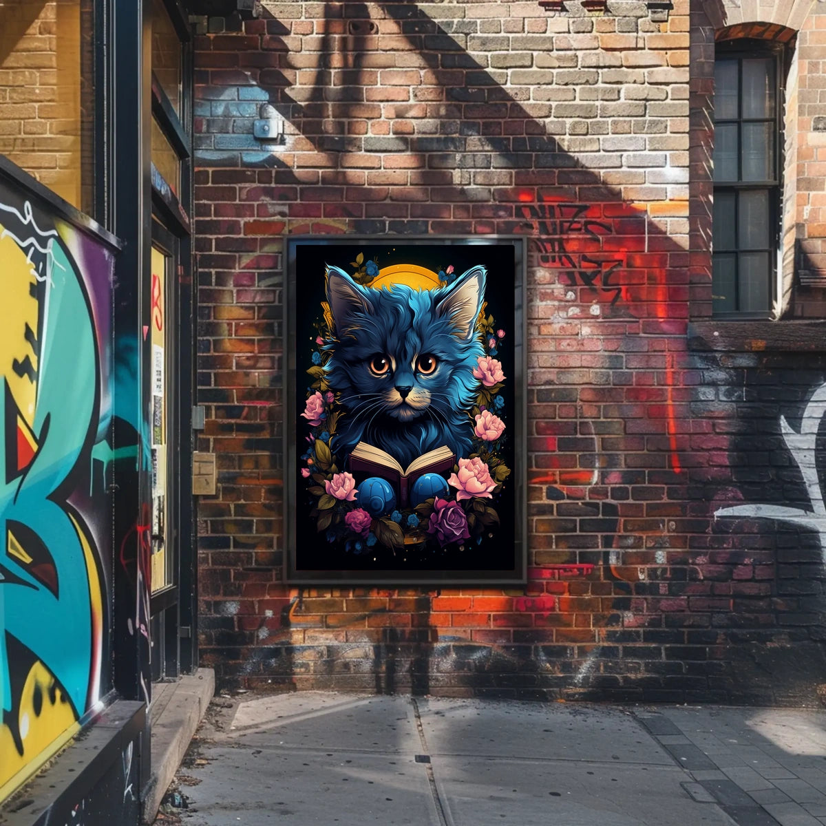 Mystical Blue Cat Fantasy Art Poster Adventure