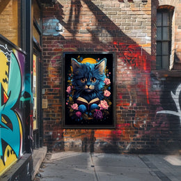 Mystical Blue Cat Fantasy Art Poster Adventure