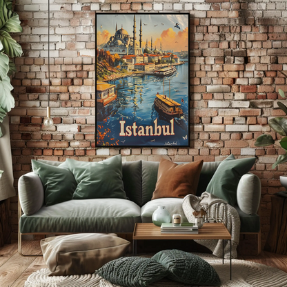 Istanbul Bosphorus and Blue Mosque Travel Poster