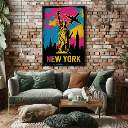 New York Statue Liberty Street Art Neon Colors Travel Poster