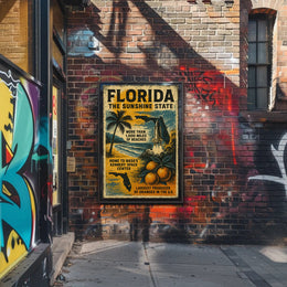 Florida Beaches and Space Launch Vintage Travel Poster