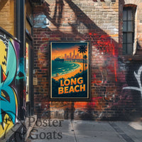 Long Beach Sunset Skyline Travel Poster